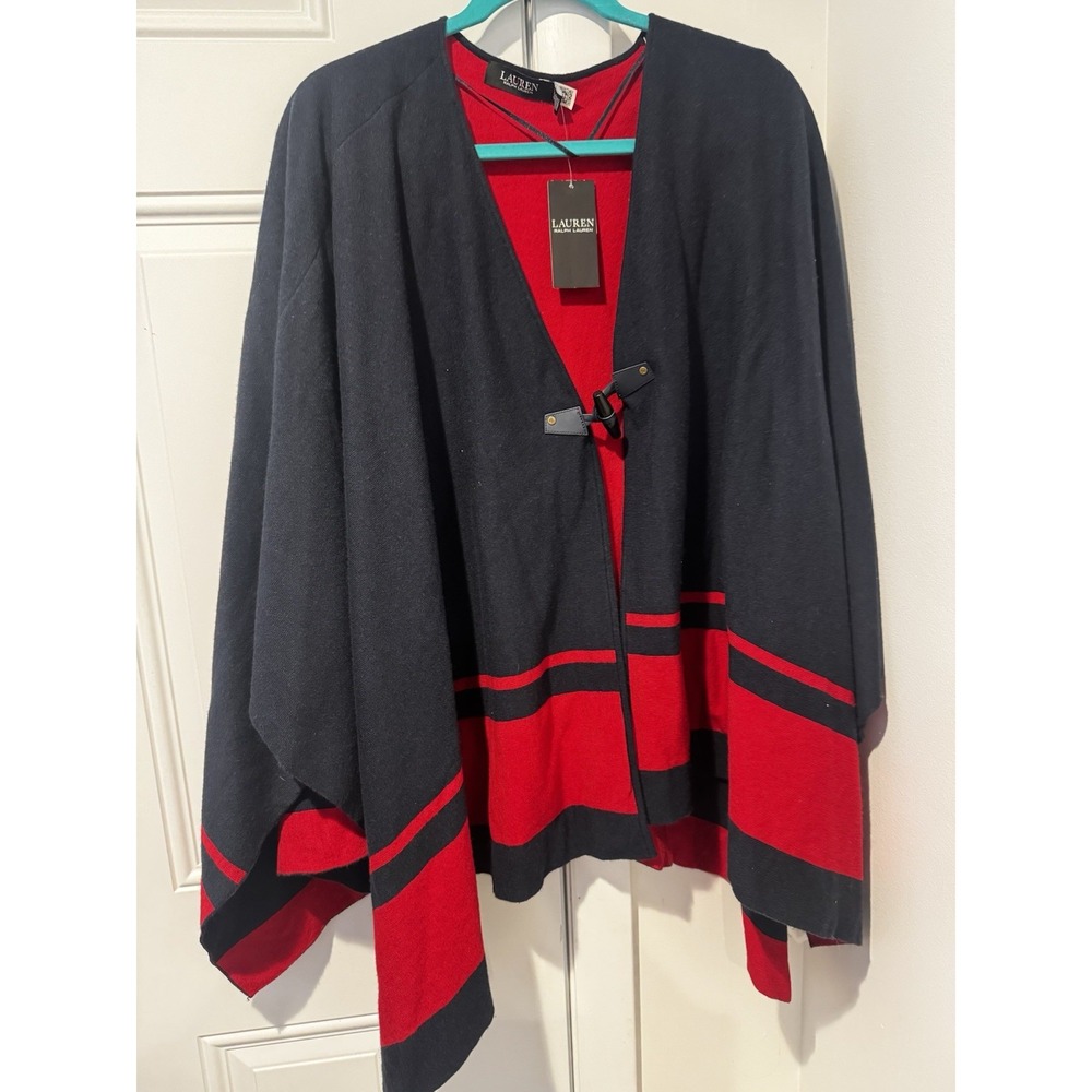 Ralph Lauren Women's Two Tone Navy‎ Red Cape Poncho NWT Sz L/XL